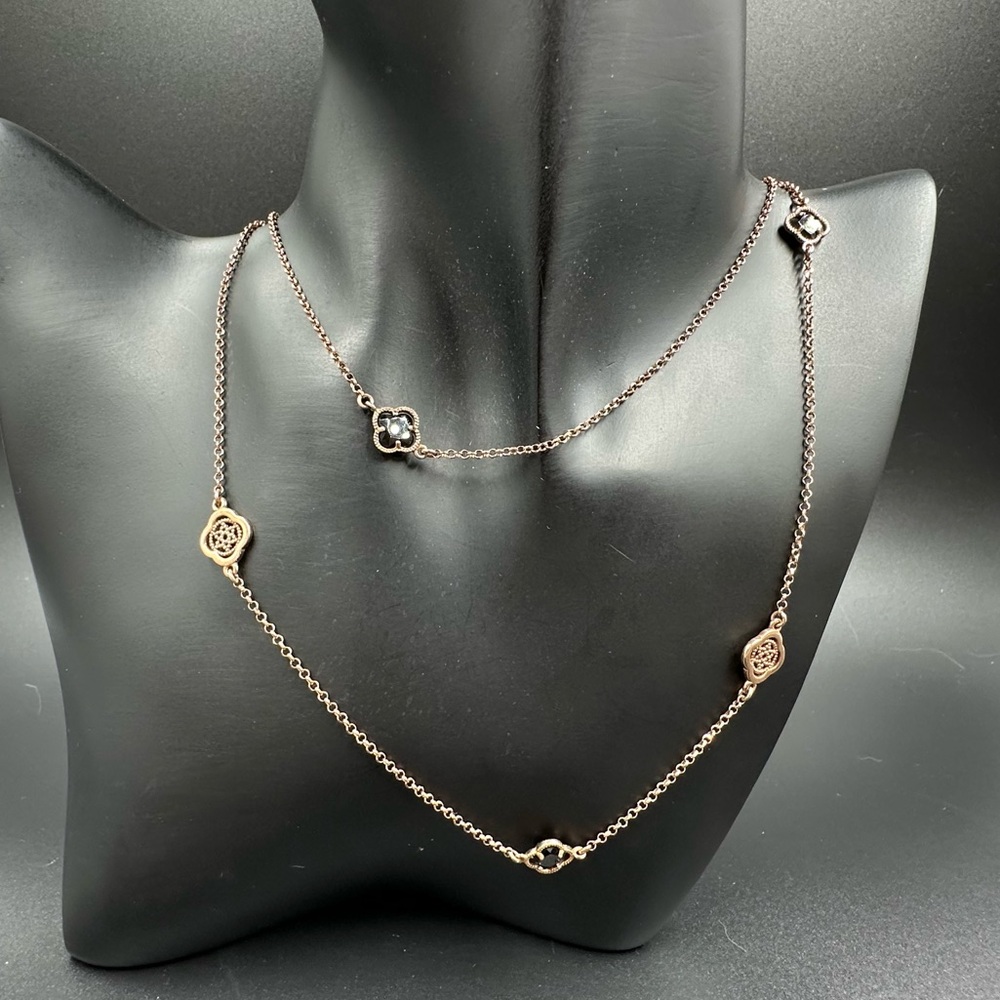 Mia Fiore Dayadema Rose Gold Long Necklace Stationary Charms w Faceted Stones